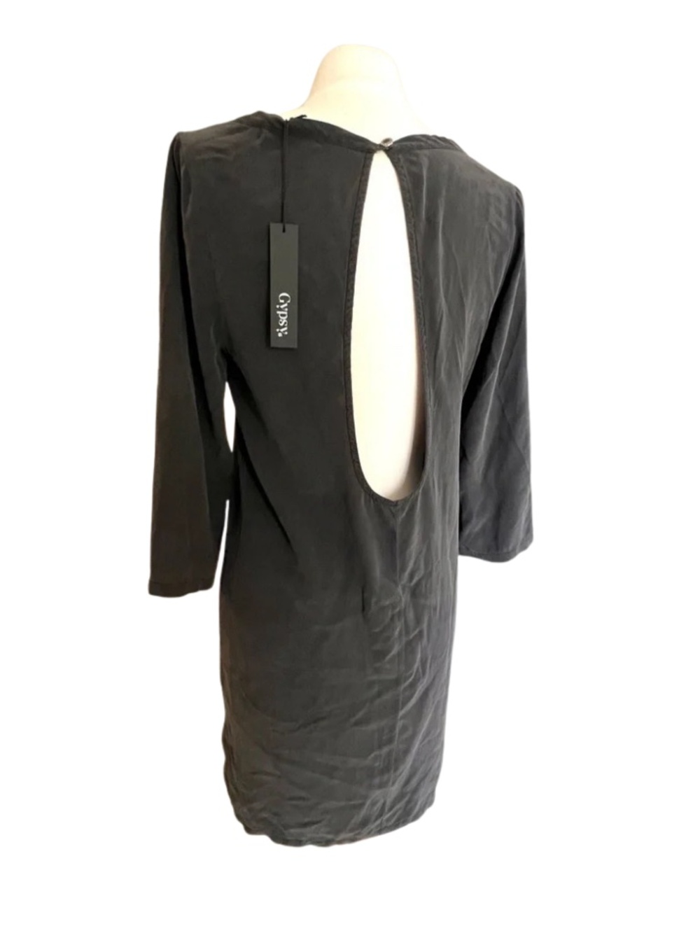Gypsy 05 Black 100% Silk Cutout Back 3/4 Sleeve Dress Size Medium